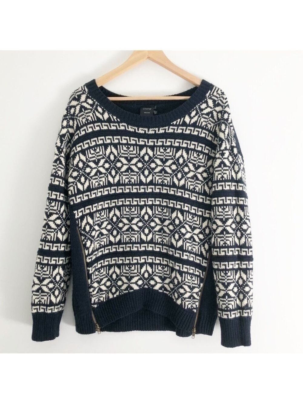 Cliché Couture Wool Knit Zipper Nordic Sweater Pull Over Size Medium